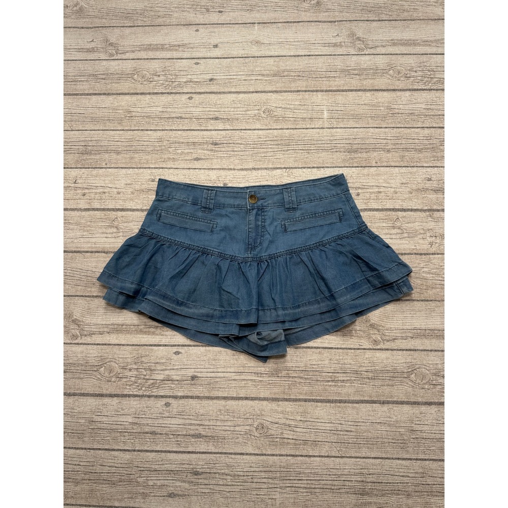 American Eagle Mini Skort Women's 10 Blue Chambray Ruffle Tiered Athletic Summer